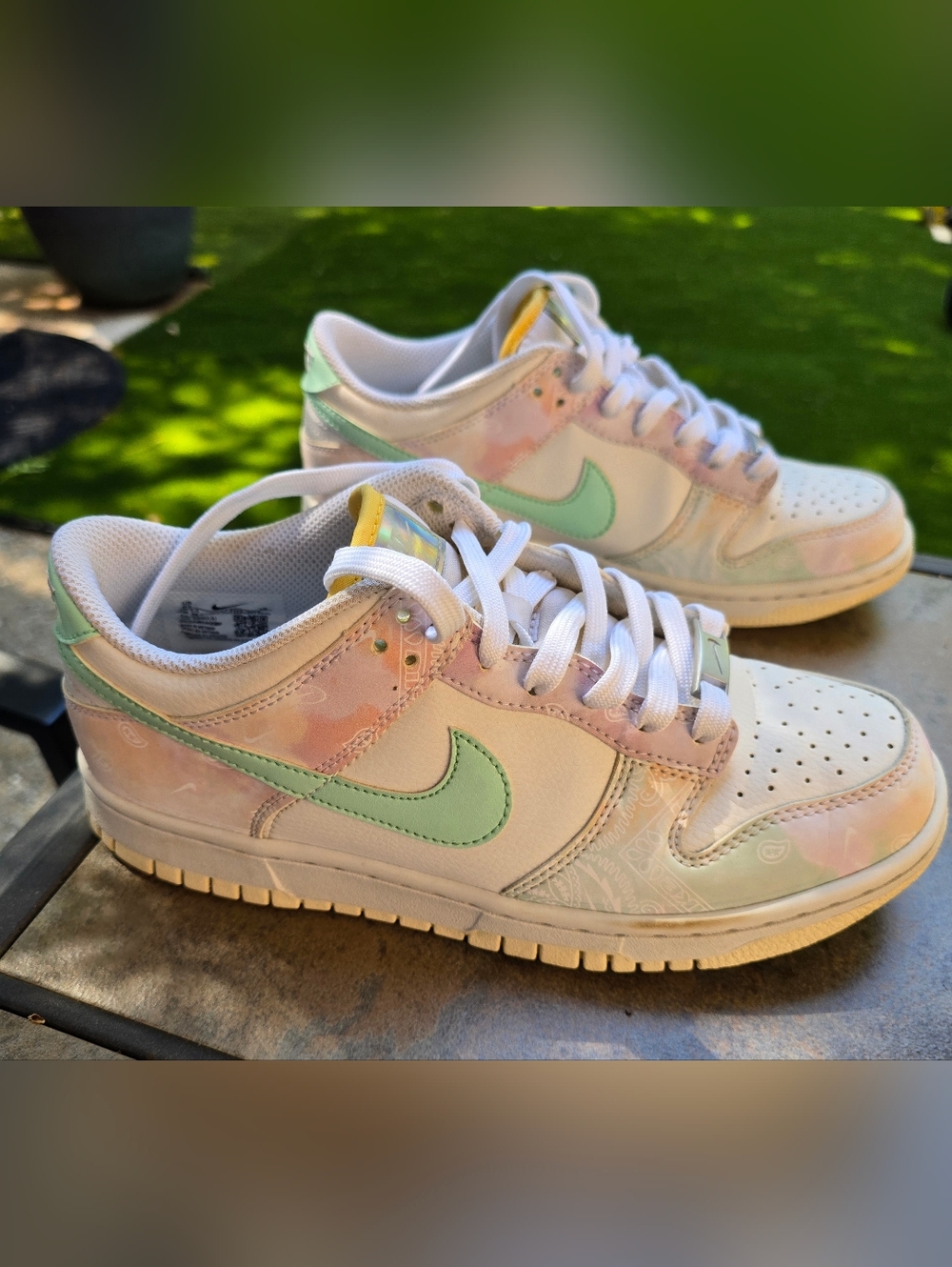 Nike Dunk Low Pastel Tie-Dye Sneakers - Mint Swoosh Size 6Y